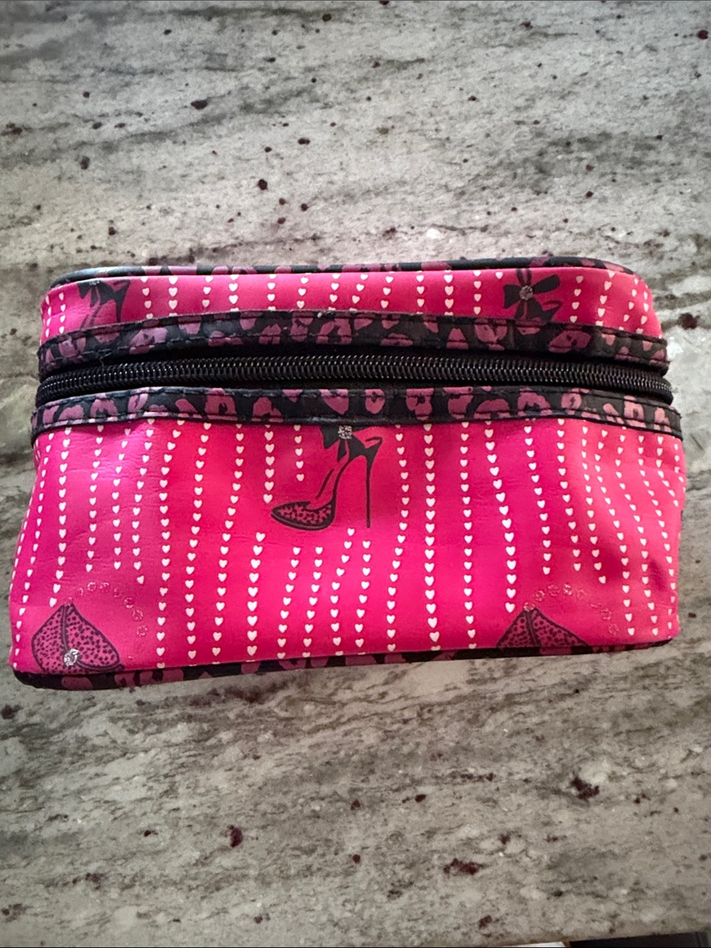 Pink Patterned Cosmetic Bag with High Heel Motif